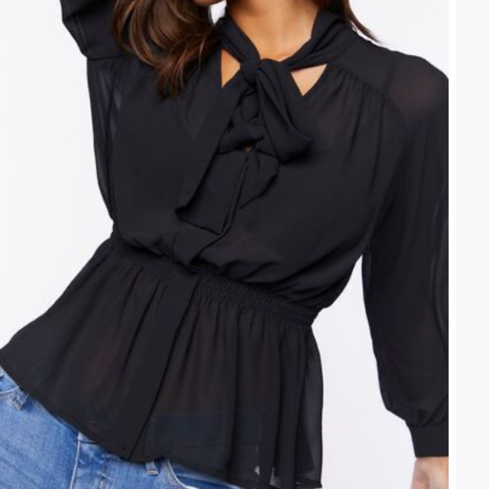 NWT Forever 21 Black Sheer‎ Blouse Large
